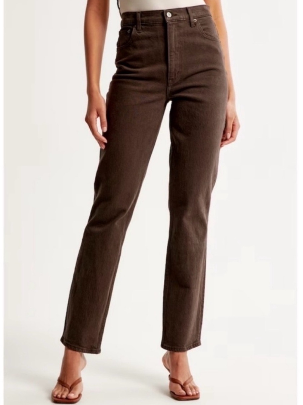 Abercrombie High-Rise Straight-Leg Jeans - Brown